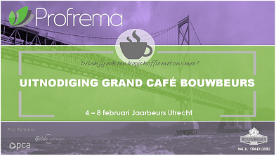Bouwbeurs van 4 t/m 8 februari.
Bouwbeurs van 4 t/m 8 februari